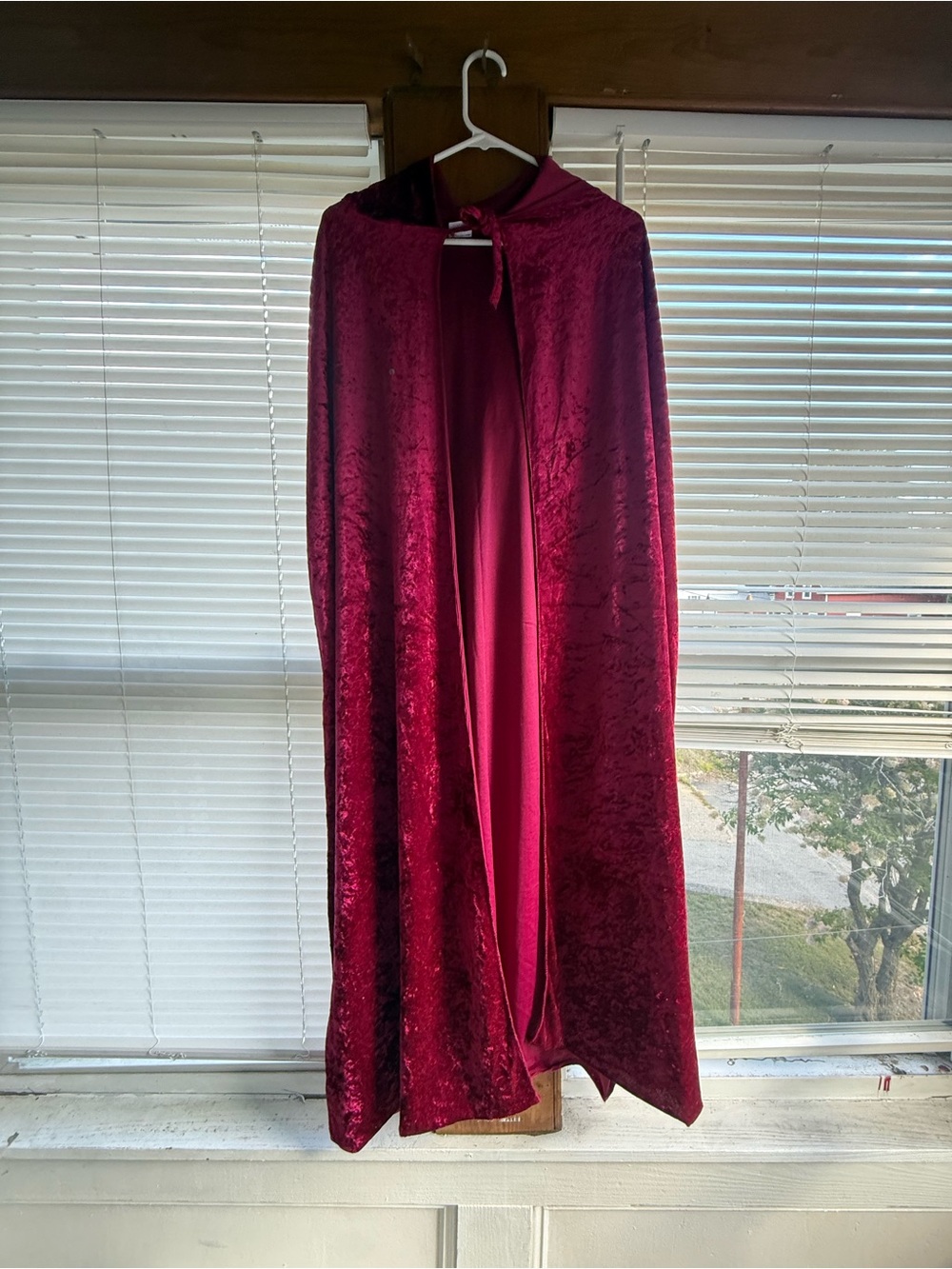 Velvet Hooded Cape in Rich Wine Red